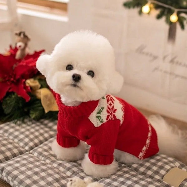 Cozy Snowflake Pet Christmas Sweater – Warm Holiday Outfit for Dogs & Puppie