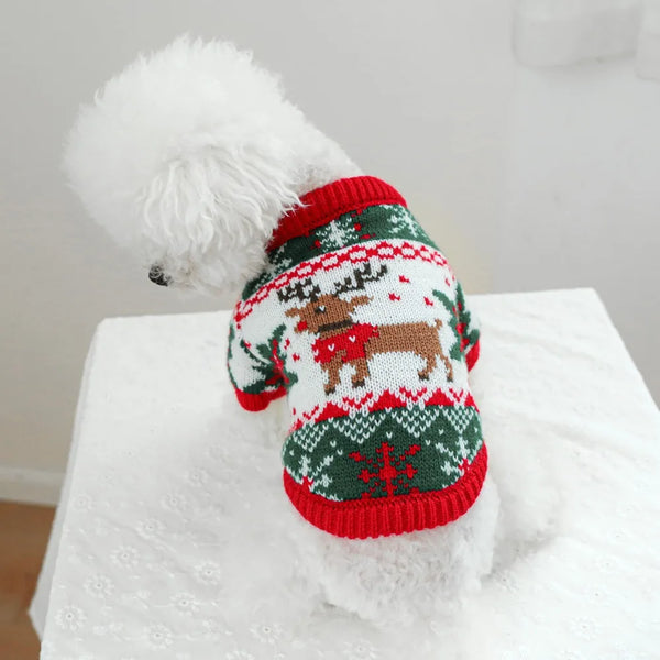 Cartoon Snowflake Christmas Sweater – Warm Holiday Outfit for Dogs & Puppies