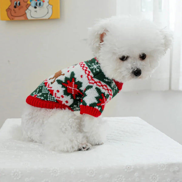 Cartoon Snowflake Christmas Sweater – Warm Holiday Outfit for Dogs & Puppies